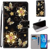 Voor Alcatel 1SE 2020 Gekleurde Tekening Cross Textuur Horizontale Flip PU Leren Case met Houder & Kaartsleuven & Portemonnee & Lanyard (Goud Diamant Vlinder)