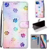 Voor Motorola Moto G 5G Plus Gekleurde Tekening Cross Textuur Horizontale Flip PU Lederen Case met Houder & Kaartsleuven & Portemonnee & Lanyard (Voetafdruk Waterdruppels)
