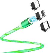 FLOVEME YXF204096 1m 2A USB naar 8-pins + micro-USB + USB-C / Type-C lichtgevende magnetische oplaadkabel (groen)