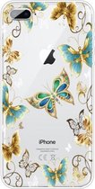 Voor iPhone 8 Plus / 7 Plus gekleurd tekeningpatroon zeer transparant TPU beschermhoes (gouden vlinder)