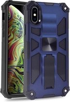 Voor iPhone X / XS schokbestendige TPU + pc magnetische beschermhoes met houder (blauw)