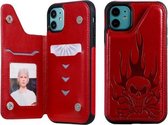 Voor iPhone 11 Skull Head Embossing Pattern Schokbestendige beschermhoes met houder & kaartsleuven en portemonnee (rood)