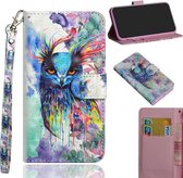 Voor iPhone 11 3D-schilderijpatroon Horizontaal Flip TPU + PU-lederen hoes met houder & kaartsleuven & portemonnee & lanyard (aquarel uil)