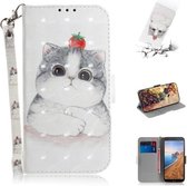 3D-schilderijpatroon Gekleurde tekening Horizontale lederen flip-hoes met houder en kaartsleuven en portemonnee voor Huawei P20 Lite (2019) / Nova 5i (schattige kat)