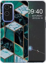 Voor OnePlus 9 Pro schokbestendig TPU beschermhoes met marmerpatroon (ruit donkergroen)