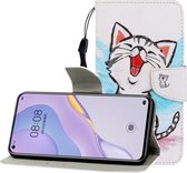 Voor Huawei Nova 7 Gekleurde Tekening Horizontale Flip Leren Case met Houder & Kaartsleuf & Portemonnee (Rode Mond Kat)