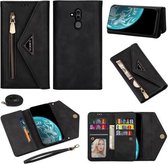 Voor Huawei Mate 20 Lite / Maimang 7 Skin Feel Rits Horizontale Flip Leren Case met Houder & Kaartsleuven & Fotolijst & Lanyard & Lang Touw (Zwart)