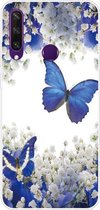 Voor Huawei Y6p (2020) Gekleurd tekeningpatroon Zeer transparant TPU beschermhoes (paarse vlinder)