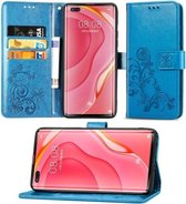 Voor Huawei Nova 7 Pro Lucky Clover Pressed Flowers Pattern Leather Case met houder & kaartsleuven & portemonnee & draagriem (blauw)