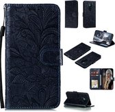 Voor Nokia 5.3 Kant Bloem Embossing Patroon Horizontale Flip Leren Case, met Houder & Kaartsleuven & Portemonnee & Fotolijst & Lanyard (Donkerblauw)