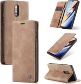 CaseMe-013 Multifunctionele horizontale leren flip case met kaartsleuf en houder voor OnePlus 7 (bruin)