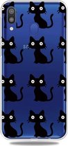 Mode Zachte TPU Case 3D Cartoon Transparante Zachte Siliconen Cover Telefoon Gevallen Voor Galaxy A40 (Black Cat)