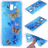 Cartoon patroon goudfolie stijl Dropping Glue TPU zachte beschermhoes voor Galaxy J6 + (blauwe vlinder)