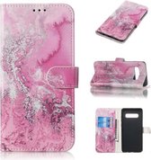 Gekleurde tekening marmer patroon horizontale flip PU lederen tas met houder & kaartsleuven & portemonnee voor Galaxy S10 + (zeewater)