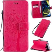 Tree & Cat Pattern Pressed Printing Horizontale Flip PU lederen tas met houder & kaartsleuven & portemonnee & lanyard voor Galaxy A80 (Rose Red)