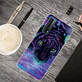 Voor Huawei P Smart 2021 schokbestendig geverfd transparant TPU beschermhoes (paarse tijger)