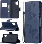Voor Samsung Galaxy A32 5G Embossing Twee Vlinders Patroon Horizontale Flip PU Lederen Case met Houder & Kaartsleuf & Portemonnee & Lanyard (Blauw)