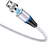 FLOVEME 1 m micro-USB naar USB ronde kop magnetische 3A snelle oplaad- en datakabel (zilver)