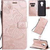 Voor Nokia 7.2 Geperst Afdrukken Vlinderpatroon Horizontale Flip PU-lederen Case met Houder & Kaartsleuven & Portemonnee & Lanyard (Rose Goud)