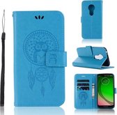 Windgong Uil Embossing Patroon Horizontale Flip lederen tas met houder & kaartsleuven & portemonnee voor Motorola Moto G7 Play (blauw)