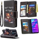 Voor Huawei Honor 9A Gekleurde Tekening Patroon Rits Horizontale Flip Leren Case met Houder & Kaartsleuven & Portemonnee (Beer)