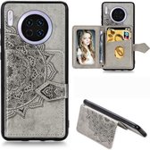 Voor Huawei Mate 30 Mandala Reliëf Magnetische Doek PU + TPU + PC Case met Houder & Kaartsleuven & Portemonnee & Fotolijst & Riem (Grijs)