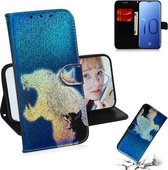 Gekleurde tekening patroon Kleurrijke magnetische gesp Horizontale flip PU lederen tas met houder & kaartsleuven & portemonnee & lanyard voor Galaxy S10 (kat en luipaard)