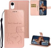 Voor iPhone XR Chai Dog Pattern Horizontale flip lederen hoes met beugel & kaartsleuf & portemonnee & lanyard (roségoud)