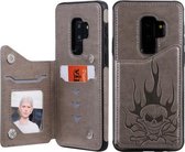 Voor Galaxy S9 + Skull Head Embossing Pattern Schokbestendige beschermhoes met houder & kaartsleuven & portemonnee (grijs)