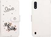 Voor Galaxy A10 / M10 horizontale flip effen kleur strass lederen tas met kaartsleuf & portemonnee & houder (Trojaans)