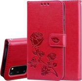 Voor Galaxy S20 Rose reliëf horizontale flip PU lederen tas met houder & kaartsleuven & portemonnee (rood)