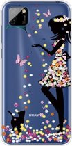 Voor Huawei Y5p (2020) Gekleurd tekeningpatroon Zeer transparant TPU beschermhoes (meisje)