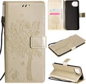 Voor OPPO F17 / A73 Boom & Kat Patroon Geperst Afdrukken Horizontale Flip PU Lederen Case met Houder & Kaartsleuven & Portemonnee & Lanyard (Goud)