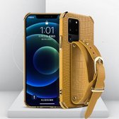 Gegalvaniseerde TPU-lederen tas met krokodillenpatroon met polsband voor Samsung Galaxy S20 Ultra (geel)