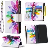Voor Samsung Galaxy A50 Gekleurde Tekening Patroon Rits Horizontale Flip Lederen Case met Houder & Kaartsleuven & Portemonnee (Zon Bloem)