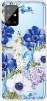 Voor Samsung Galaxy A71 5G schokbestendig geschilderd TPU beschermhoes (blauw witte rozen)
