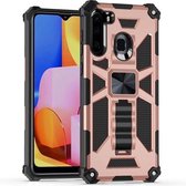 Voor Samsung Galaxy A21 schokbestendige TPU + pc magnetische beschermhoes met houder (roségoud)