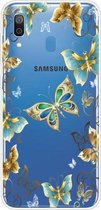 Voor Samsung Galaxy A30 gekleurd tekeningpatroon zeer transparant TPU beschermhoes (gouden vlinder)