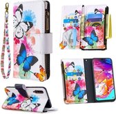 Voor Samsung Galaxy A70 Gekleurde Tekening Patroon Rits Horizontale Flip Leren Case met Houder & Kaartsleuven & Portemonnee (Twee Vlinders)