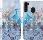 Voor Samsung Galaxy A21 3D Schilderij Gekleurd Tekening Patroon Horizontaal Flip TPU + PU Leren Hoesje met Houder & Kaartsleuven & Portemonnee & Lanyard (Melkweg)