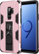 Voor Samsung Galaxy S9 Soldier Armor schokbestendig TPU + PC magnetische beschermhoes met houder (roségoud)