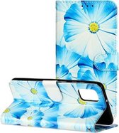 Voor Samsung Galaxy A31 Gekleurde Tekening Marmer Patroon Horizontale Flip PU Lederen Case met Houder & Kaartsleuven & Portemonnee (Blauwe Bloem)