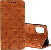 Voor Samsung Galaxy A41 Lucky Flowers Embossing Pattern Magnetische horizontale flip lederen tas met houder en kaartsleuven (bruin)