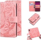 Voor Sony Xperia 5 Tiger Embossing Pattern Horizontale Flip lederen tas met houder & kaartsleuven & portemonnee (roze)