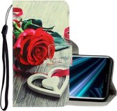 Voor Sony Xperia XZ3 3D Gekleurde Tekening Horizontale Flip PU Lederen Case met Houder & Kaartsleuven & Portemonnee (Rode Roos)