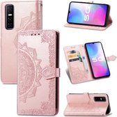 Voor vivo Y73S 5G Mandala Bloem Reliëf Horizontale Flip Leren Case met Houder & Drie Kaartsleuven & Portemonnee & Lanyard (Rose Goud)