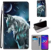 Voor ZTE Axon 11 SE 5G Gekleurde Tekening Cross Textuur Horizontale Flip PU Lederen Case met Houder & Kaartsleuven & Portemonnee & Lanyard (Peinzende Wolf)