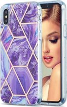 3D Electroplating Marble Pattern TPU beschermhoes voor iPhone XS / X (paars)