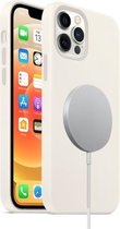 Magnetische vloeibare siliconen volledige dekking schokbestendige Magsafe-hoes met Magsafe-oplaadmagneet voor iPhone 12 Pro Max (wit)