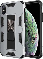 Voor iPhone XS Max Armor schokbestendig TPU + pc magnetische beschermhoes met onzichtbare houder (zilver)